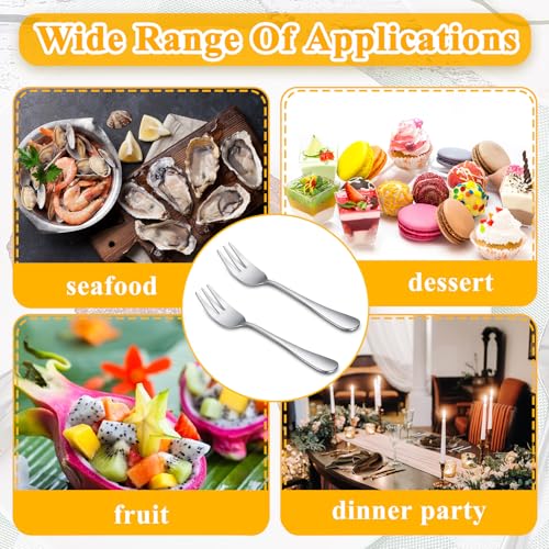 Zubebe 48 Pcs Oyster Fork Appetizer Seafood Forks Portable Stainless Steel dinnerware 3 Prong Fruit Small Cocktail Salad Dessert tableware for Tasting Crab Escargot Party Travel, 5.5 Inch Silver