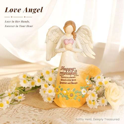 Retirement Angel Figurine, Faceless Winged Angel Holding Heart, Resin Angel Statue with Printed Retirement Message for Indoor Decor,Retirement Angel with Heart Retirement Angel with Heart