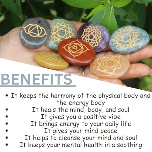 7 Chakra Flat Tumbled Stone Set – Reiki Healing Crystals for Meditation, Chakra Balancing, Energy Work, Yoga, Spiritual Gifts – Natural Gemstones Kit for Men & Women