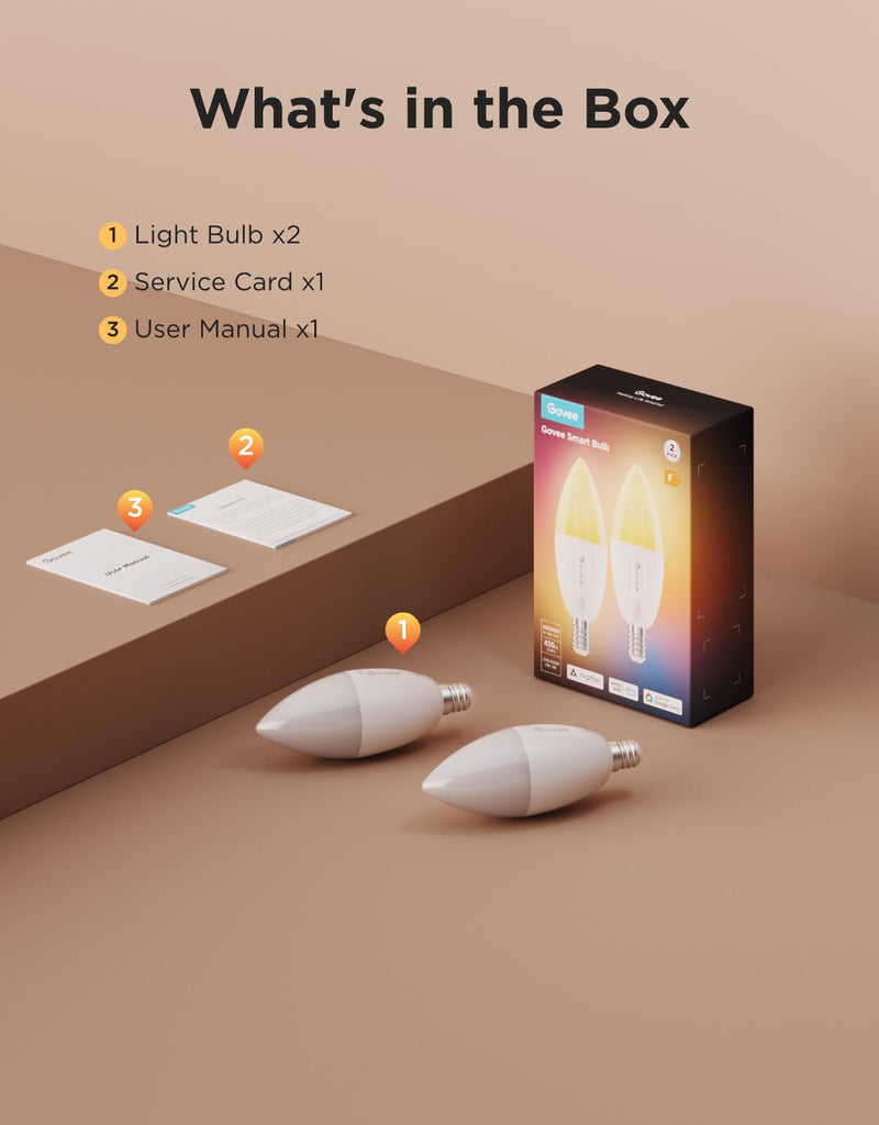 Govee Smart Light Bulb E14, RGBWW LED Lamp, 450LM, Smart Bulb, Pack of 2 | Compatible with SmartThings, Matter, Alexa and Google Assistant, E14 bulb, dimmable with 16 million DIY colors, 54 scenes