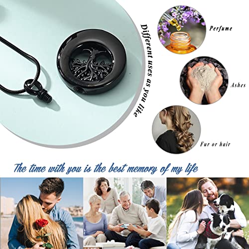 Circle of Life Urn Necklace for Ashes Tree of Life Cremation Jewellery for Women Men Stainless Steel Memorial Pendant for Human Pets Keepsake Ash Jewelry Bereavement Gifts with Fill tool Black