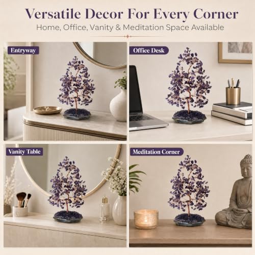 Authentic Amethyst Crystal Tree with Raw Amethyst Base Purple