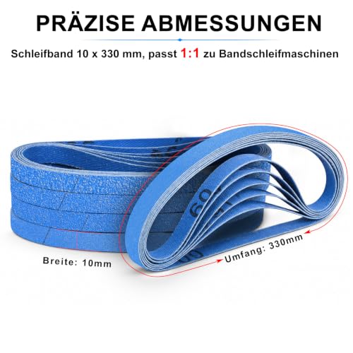 Pack of 30 Sanding Belts 10 x 330 mm Grit 60/80/120/240/400 | Zirconia corundum sanding belts for belt sanders for grinding, rust removal, sharpening and filing