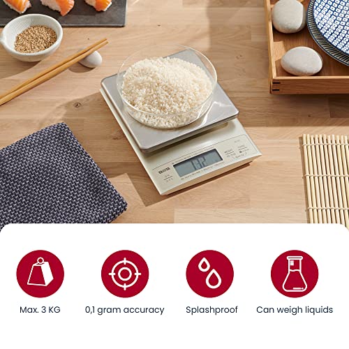 TANITA KD-321 Digital Kitchen Scales – Stainless Steel Food Weighing Scales, 3kg Precision Food Scale, Kitchen Scales Digital for Cooking & Baking, Silver