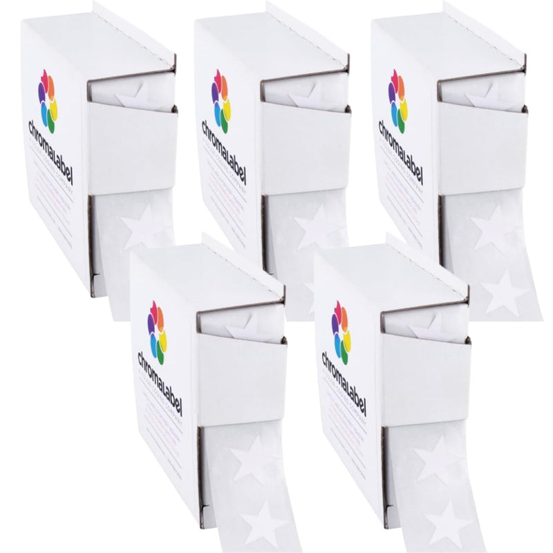 ChromaLabel 3/4 Inch Star Stickers, White Star Stickers Small for Arts and Crafts, 1000 Sticker Labels per Dispenser Box, White - Case of 5 3/4" Pack of 5