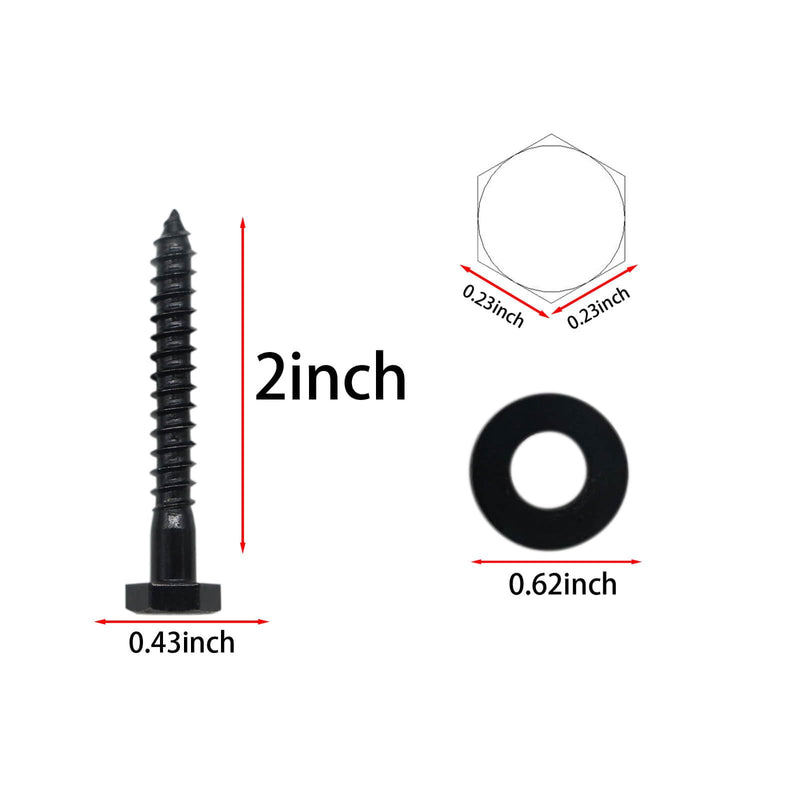 [Australia - AusPower] - 25PCS 1/4" x 2" Hex Head Lag Screws, Stainless Steel Black Lag Bolts, Heavy Duty Lag Bolts, Washers Included 1/4" x 2" (25PCS) 