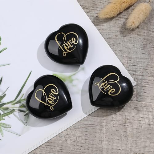 ZHIYUXI 45mm Black Obsidian Engraved Heart Stone Crystal Gifts F# Obsidian