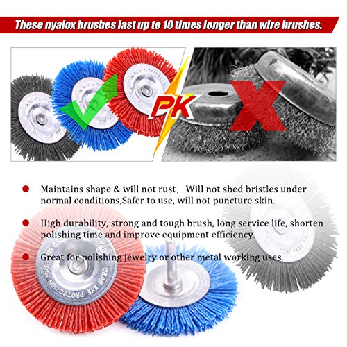 Swpeet 3 Pieces 3" 75mm Nylon Filament Grinding Wire Cup Brush Kit with 1/4 Inch Shank, Includes Fine Medium Coarse Grit Perfect for Removing Rust, Corrosion, S665, Round Wheel Brush