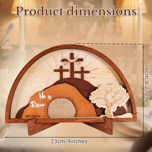 Empty Tomb Easter Scene and Christian Cross Decoration, He Is Risen Decor Wood Easter Resurrection Scene Set for Tray, Jesus Nativity Scene Decor for Religious Home Mantels Tabletop Christian Gifts