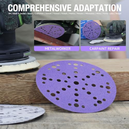 FASTPLUS 6-inch 800-grit ceramic hook and loop sanding discs, 49-hole design, 50-piece pack