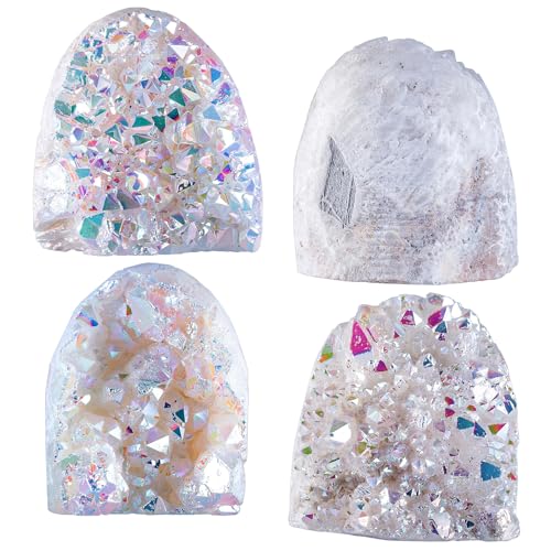 SUNYIK White AB Titanium Coated Rock Quartz Cluster Druzy Geode