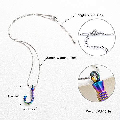 constantlife Cremation Jewelry for Ashes Urn Memorial Necklace Fish Hook Design Stainless Steel Pendant Keepsake Ashes Holder Colorful