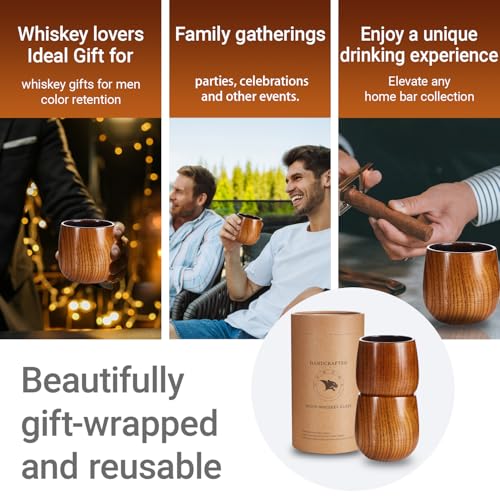 Charred Wooden Bourbon Drinking Glass 2PCS，Whiskey Cup Wooden Old Fashioned Wood Glass, Charred Old Fashioned Glass Bourbon Whiskey Gifts for Men, Dad, or Brother, Father's Day Upgraded 2 PCS