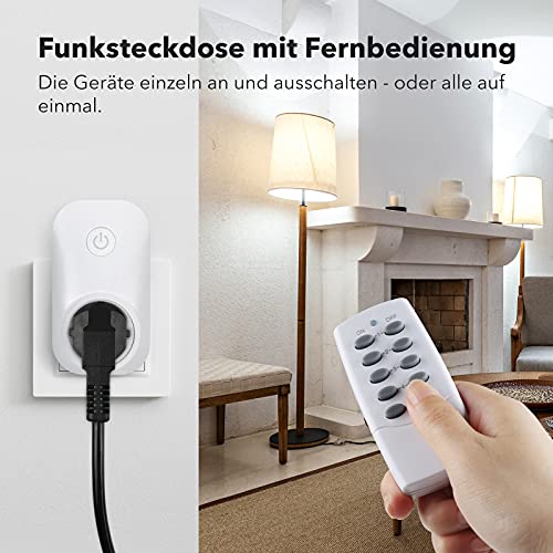 HBN Radio Socket Set of 5 Sockets with 2 Remote Controls, 3680 W Remote Controlled Plug for Indoor Christmas Decoration, Household Appliances, Range 30 m, White Pack of 5