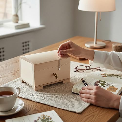 Creative Deco small wooden jewelry box with lock, featuring a compact design perfect for storing rings and necklaces.