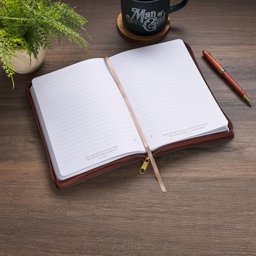 Christian Art Gifts Inspirational Zippered Journal, I Will Carry You Wide Ruled Notebook, Isa. 46:4 Bible Verse, Brown Vegan Leather Lighthouse, 336 Lined Pages w/scripture, (9” x 6.4” x .9”)