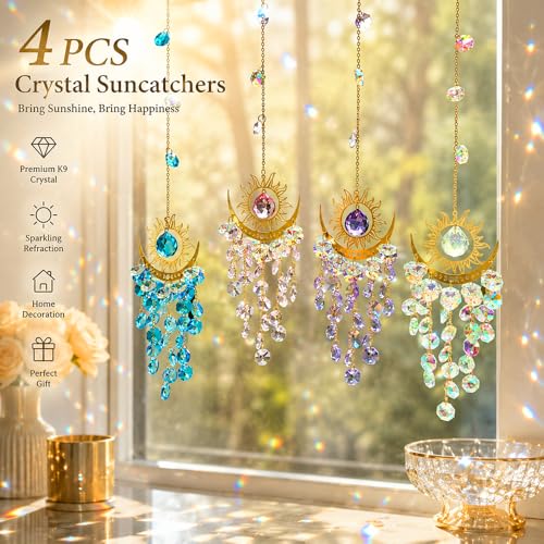 AB Color Sun Moon Celestial Crystal Sun Catcher Window Hanging Ornament Ab