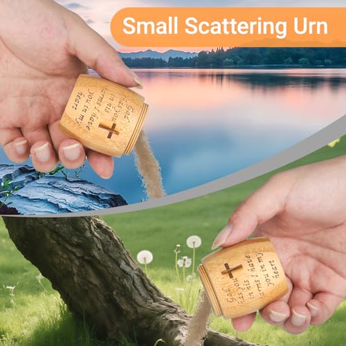 Small Urns for Human Ashes Set of 1, Made of Bamboo, Mini Keepsake Cremation Urn with Tree of Life Pattern Engraved, for Made Female Adult Pets, 1.8" W x 2.4" H Cross Pattern
