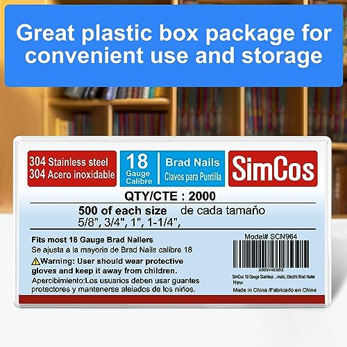 18 Gauge 5/8" to 1-/4 Inch 304 Stainless Steel Brad Nails, 2000-Pack