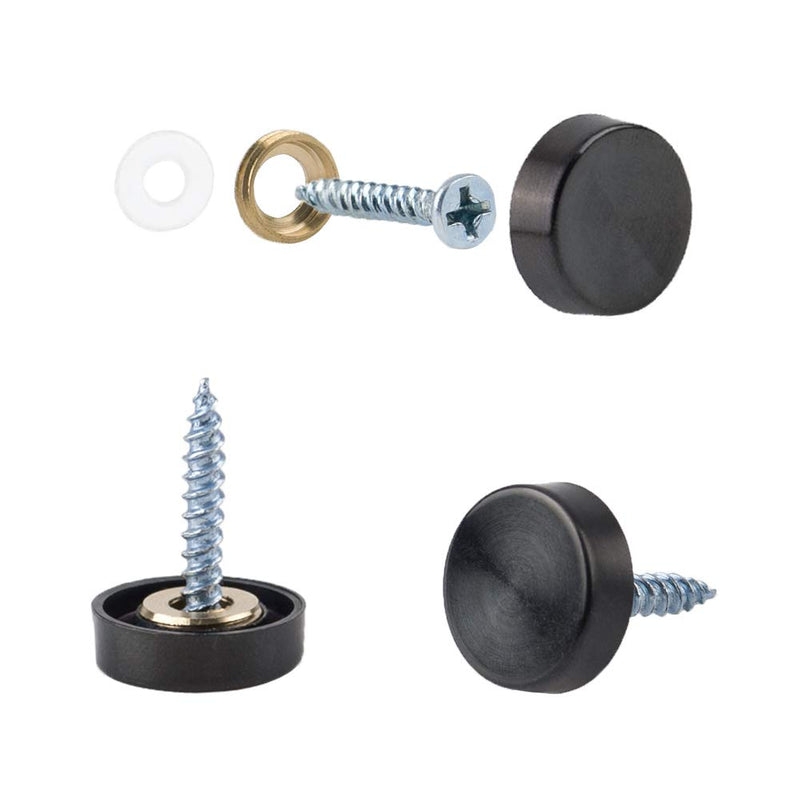 [Australia - AusPower] - Mirror Screws, 20 Sets 16mm 304 Stainless Steel Thicken Mirror Nails with Decorative Caps Covers, Black 