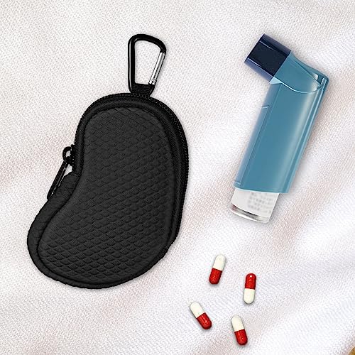 Medmax Neoprene Bag for Asthma Inhaler | Carrying Case with Carabiner Hook and Mesh Pocket Inside, Travel Holster Holder for L Shaped Asthma Inhalers (Black) Black