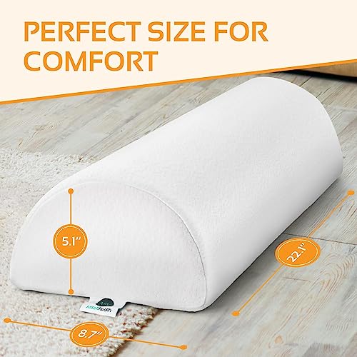 AllSett Health Large Half Moon Bolster Pillow for Legs, Knees, Lower Back and Head, Lumbar Support Pillow for Bed, Sleeping | Semi Roll for Ankle and Foot Comfort - Machine Washable Cover, White Knee Half Moon White