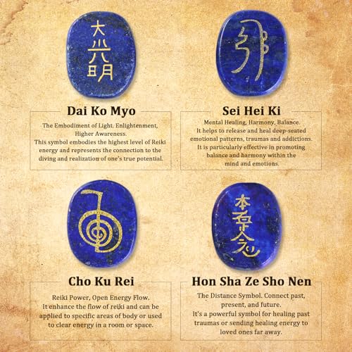 mookaitedecor 4 Piece Lapis Lazuli Stones Engraved Chakra Symbols #1-Lapis Lazuli with Chakra Symbol