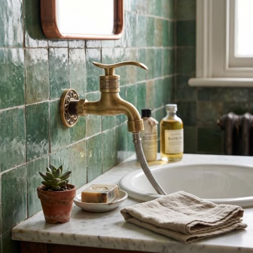 Garosa Traditional Brass Bathroom Faucet, Vintage Wall Mount Tap, Bronze Finish, G1/2 Thread