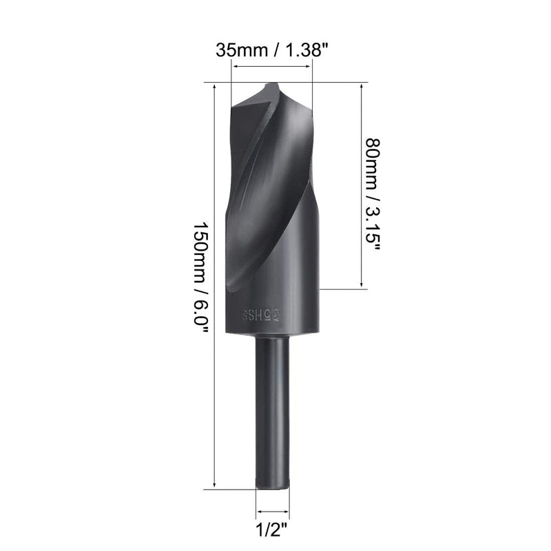 uxcell 1/2" Reduced Shank Drill Bits 35mm Black Nitride Coated High Speed Steel HSS 6542, Twist Drill Bit for Stainless Steel Alloy Metal Plastic