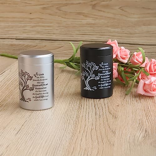 Small Urns for Human Ashes Set of 6 - Mini Keepsake Urns 3 Inches for Sharing - Memorial Ashes Holder Tree of Life - Black & Silver