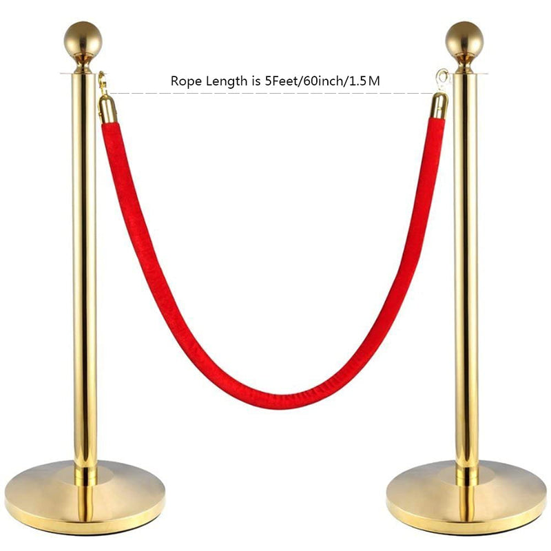 [Australia - AusPower] - Red Velvet Stanchion Rope Crowd Control Rope Barrier with Gold Color Plated Hooks, 5 Foot 5 foot Red 