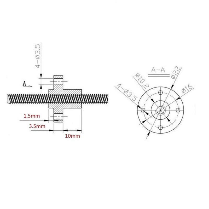 6pcs T8 Screw Nut Trapezoidal T8 Lead ScrewNut Linear Screw for Lead 8mm Pitch 2mm T8 Lead Threaded Rod for 3D Printer Accessories