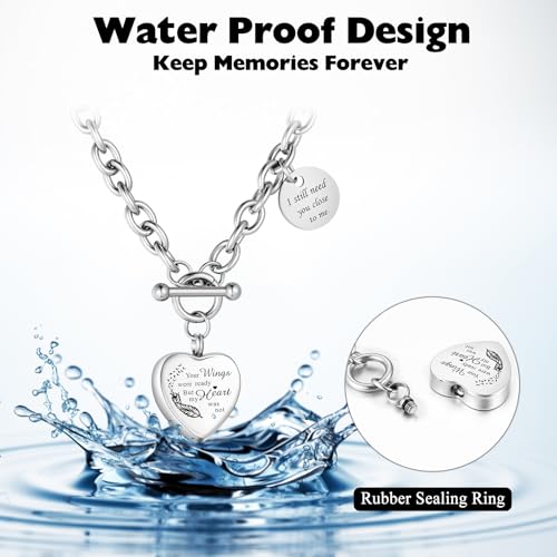 XIUDA Heart Cremation Urn Necklaces for Ashes Locket Cremation Jewelry for Human Ashes Stainless Steel Memorial Keepsake Pendant for Women Silver