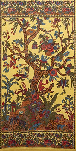 India Arts Tree of Life Tab Top Curtain Drape Door Panel 44" W x 88" L Mustard