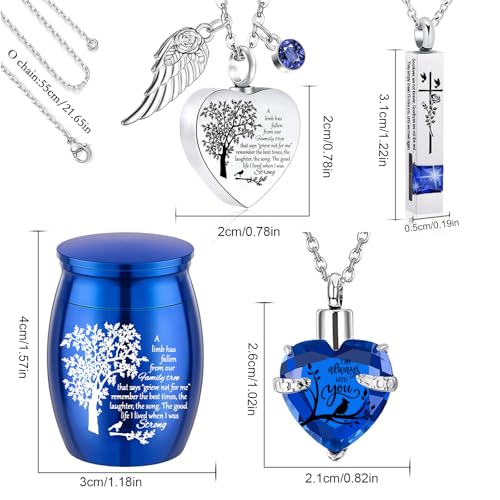 Cremation Urn Necklace for Ashes Set of 6- Small Cremation Urns for Human/Pet Keepsake Sharing Urns Memorial Ashes Holder-A Limb has Fallen from The Family Tree (6Pcs-Blue) 6pcs-blue