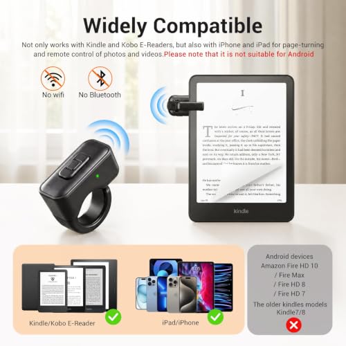 CoBak Page Turner Ring for iPhone, Kindle, Remote Page Turner for iPad & Tablets, Kobo & E-Readers, Wireless Remote Shutter for Photos & Videos, with Storage Case