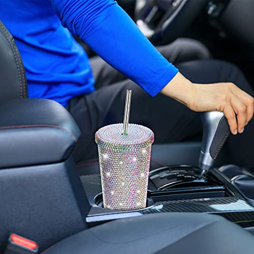 Bling Cup with Rhinestone, 17 Oz Sparkly Tumbler with Lid, Stainless Steel Glitter Thermal Drinking Water Bottle with 1 Pcs Brush 6 Pcs Straw Brushes Bling Gift for Girls Women (Pack of 2) 17 Ounces (Pack of 2)