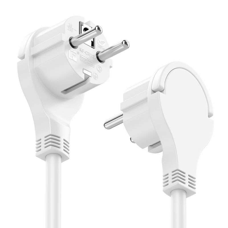 deleyCON 2m Power Cable Extension Cable Flat Connector 3680W - White | Protective contact power cable extension for household, office and multimedia 2 m