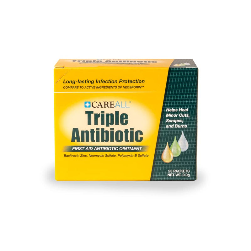 [Australia - AusPower] - CareAll Triple Antibiotic Ointment 0.9gr (25 Pack) Foil Packet, First Aid for Minor Scrapes, Cuts, and Burns. Helps Prevent Infection. Contains Bacitracin Zinc, Neomycin Sulfate, Polymyxin B Sulfate 