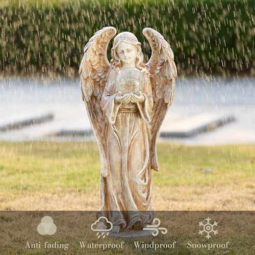 TERESA'S COLLECTIONS Angel Garden Solar Resin Fairy Glass Ball Statue 7.1" Medium
