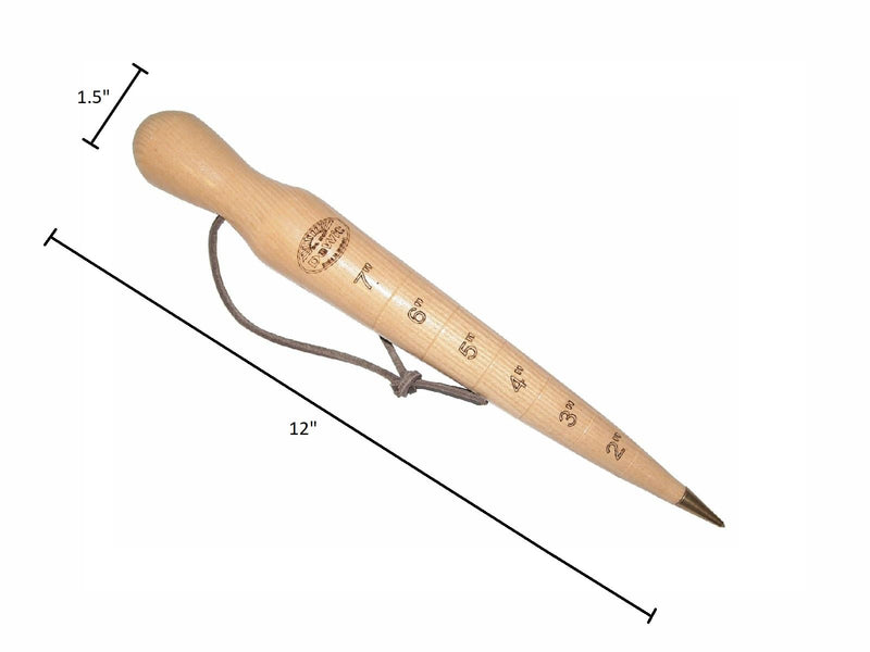 DeWit Wooden Dibber with Depth Measurements and Brass Tip, Simple Garden Tool Hand Dibber to Efficiently Plant Seeds, Bulbs, and Seedlings (12”)