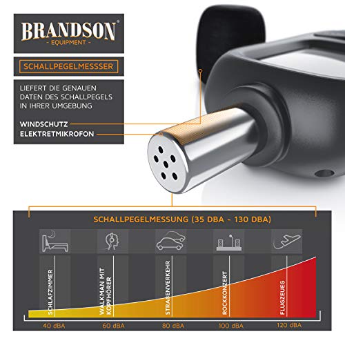 Brandson - Sound level meter calibrated - Digital volume meter - 35dB to 130dB with LCD display with backlight - Noise meter - MAX/MIN data storage