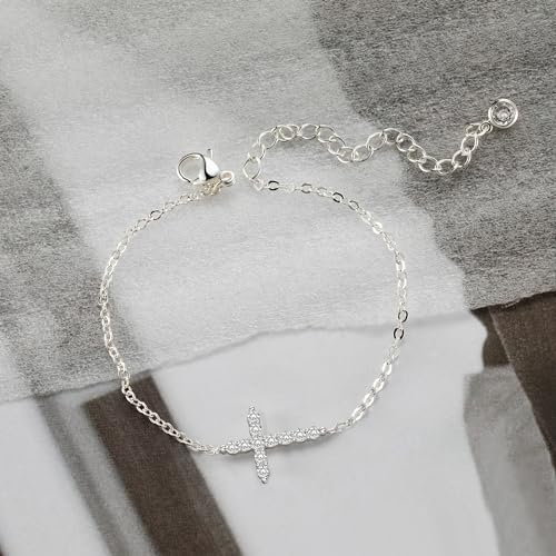 Moodear Cross Bracelet for Women, Dainty Sterling Silver/Gold Plated Gift CZ Silver Cross Bracelet