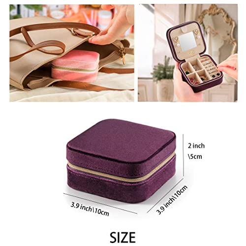 ZPROW Plush Velvet Travel Jewelry Case, Travel Jewelry Organizer, Jewelry Travel Case, Travel Jewelry Box, Small Jewelry Case, Jewelry Travel Box, Earring Organizer with Mirror - Purple 4packs Velvet 4 Pack - Purple