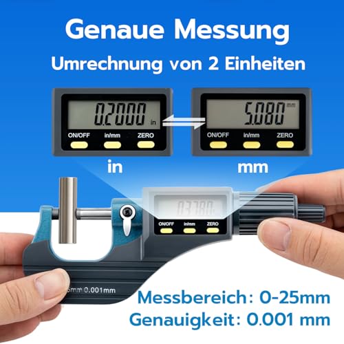 Mcbazel Micrometer Micrometer Screw Digital Outside Micrometer 0-25 mm, 0.001 mm Resolution