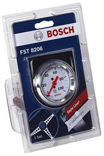 Bosch Style Line 2-inch mechanical oil pressure gauge with white dial face and chrome bezel