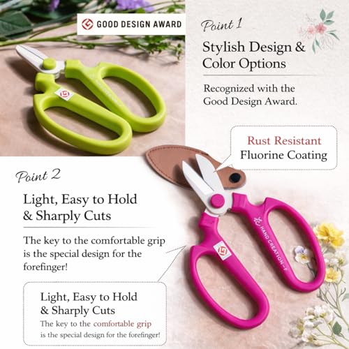 Japanese Floral Scissors – SAKAGEN Hand Creation Flower Shears for Floral Design, Ikebana & Gardening, Made in Japan, Large Size Model F-180 (Red) Red