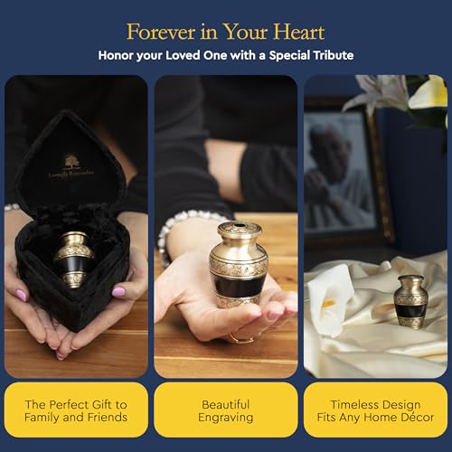 Mini Urns for Human Ashes Keepsake – Gold Brass and Chenille Velvet Heart Case