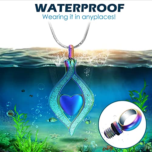 Cremation Jewelry for Ashes Double Heart Keepsake Memorial Urn Jewelry With Free Heart Urn Stainless Steel Necklace Gifts for Women Girls Friends Colorful+ Blue