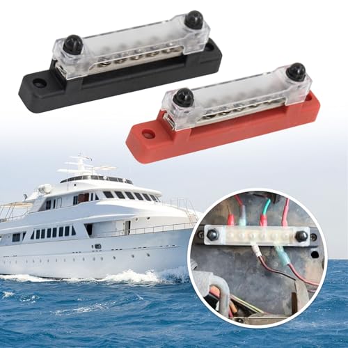 2 Sets Busbar 12V-48V DC 150A Busbar Power Distributor 12V with Cover, Bus Bar 12V with 6 M4 Screws, 2 M6 Bolts, 12V Distribution Block for Car, Truck, Motorhome, Yacht, Boat 6 M4 Bolts, 2 M6 Bolts